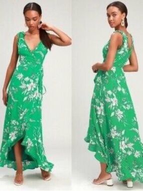 If By Sea Green Floral Wrap Maxi Dress Small